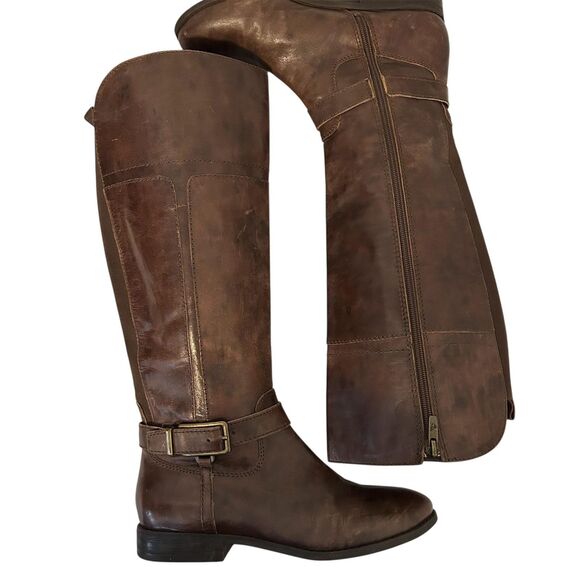 Marc Fisher Boots Womens Size 8 Brown Riding Knee High Side Zip Buckle Tall - Picture 2 of 14